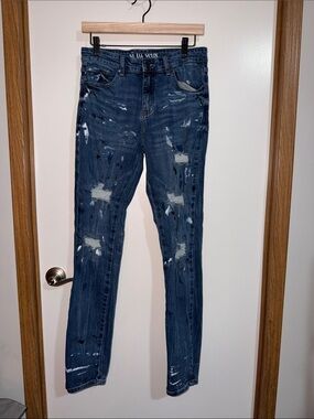 Slim Paint-Splatter Skinny Jeans for Men - Dark Blue